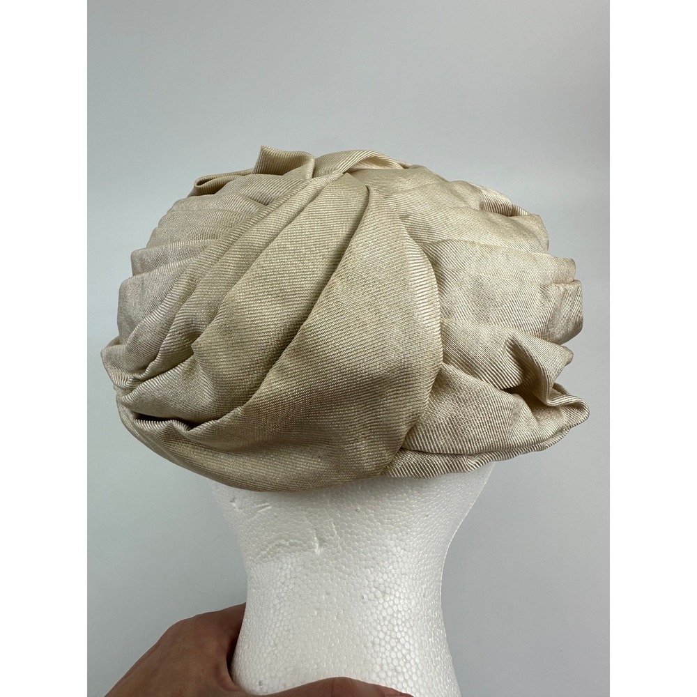 Christian Dior Chapeaux Turban Hat Champagne Gold Vintage Pleated 60s Women OS - Picture 4 of 10